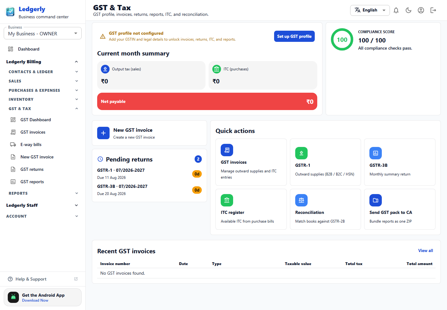Ledgerly web GST dashboard