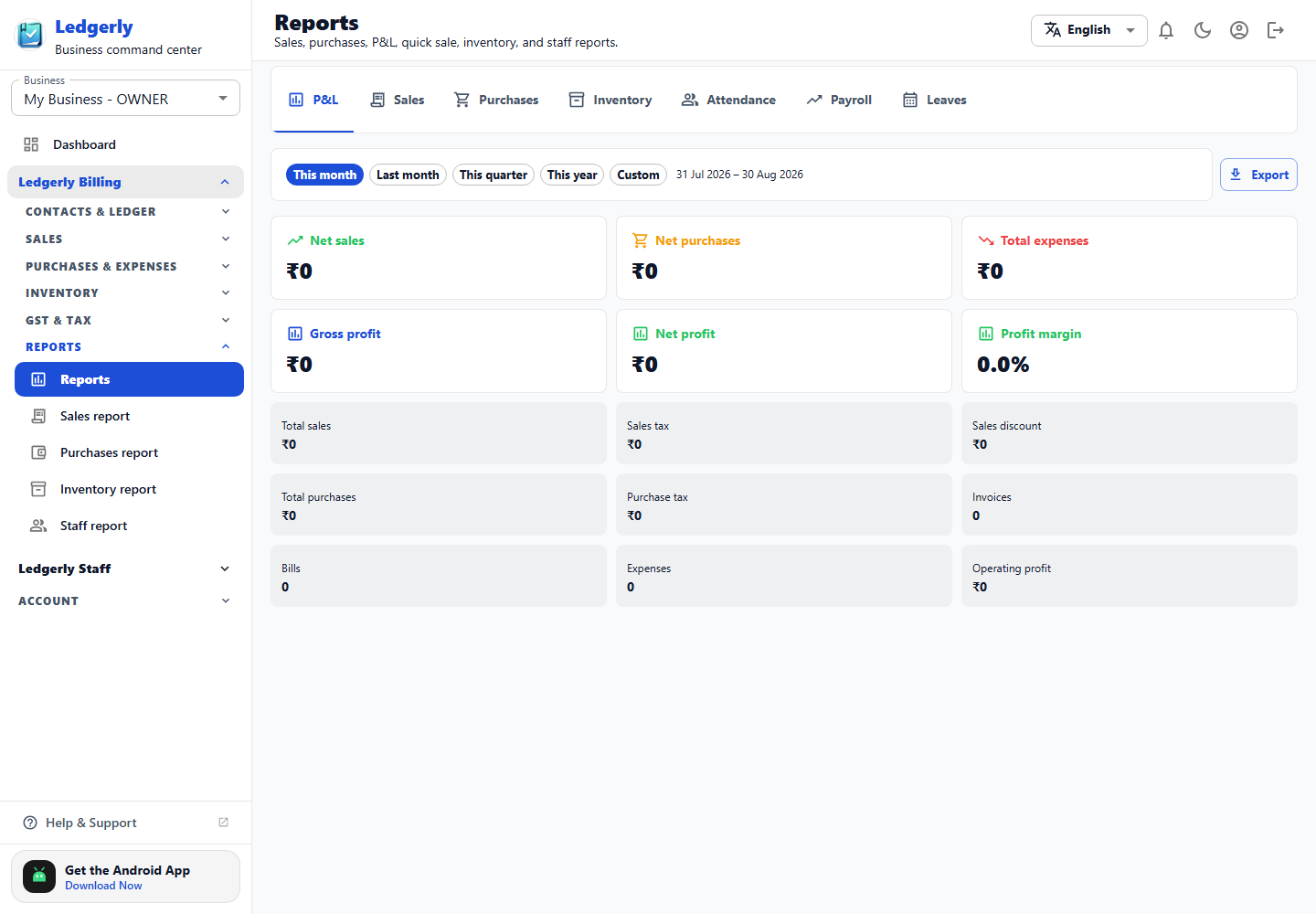 Business reports in the Ledgerly web app