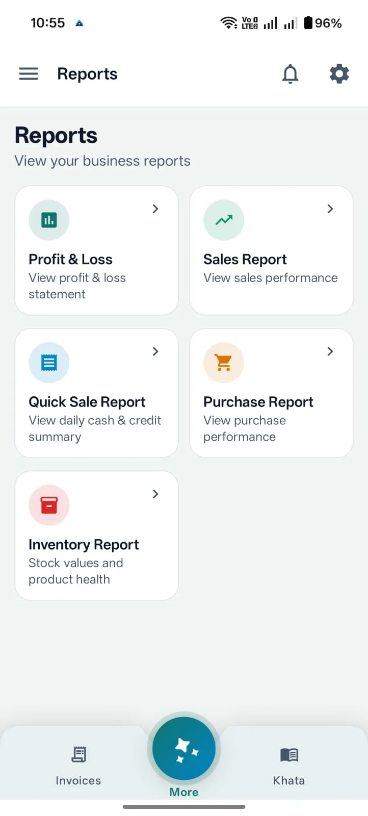 Ledgerly reports dashboard for sales and business summary