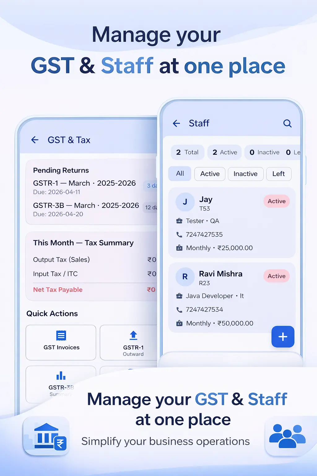 GST billing and staff management together in Ledgerly