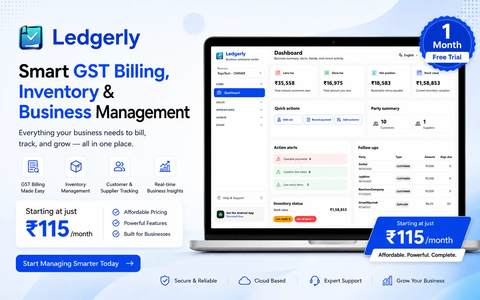 Ledgerly web dashboard for online billing